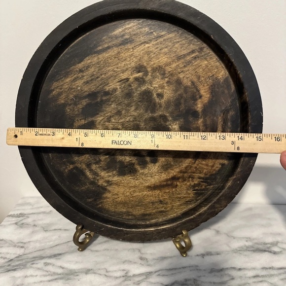 Rustic Wooden Round Tray 15” D aged solid wood - Picture 3 of 7